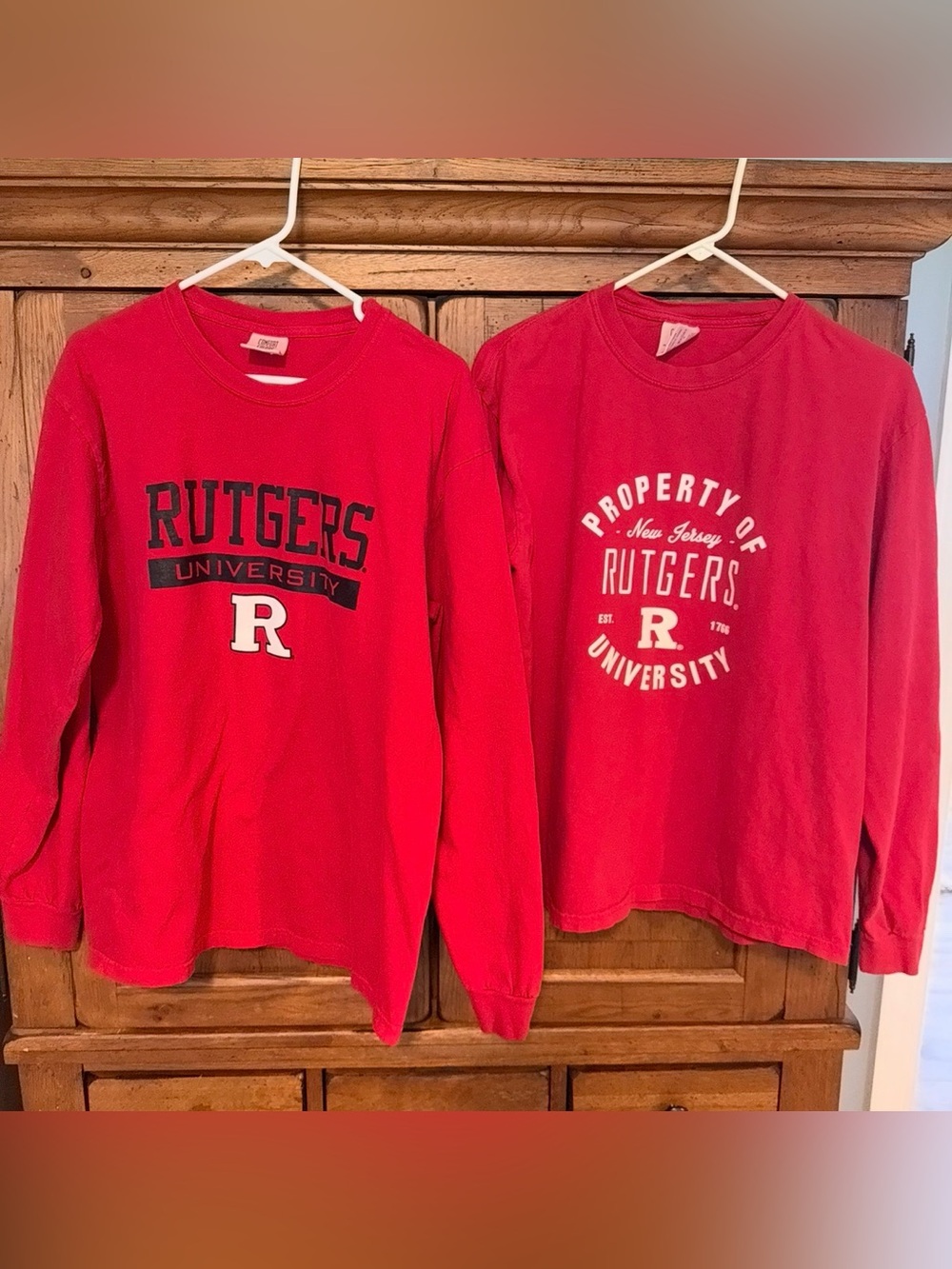 Rutgers University red long sleeve T-shirt two pack size large comfort colors